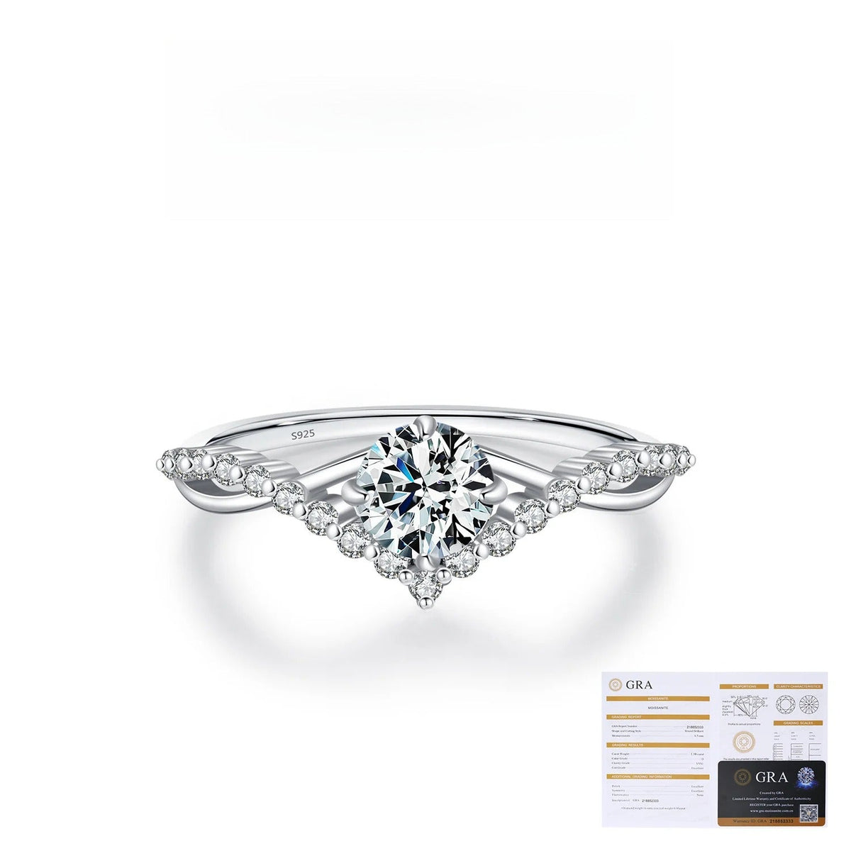 Crown-Style D-Color VVS1 Moissanite Ring in Sterling Silver for Engagement or Wedding
