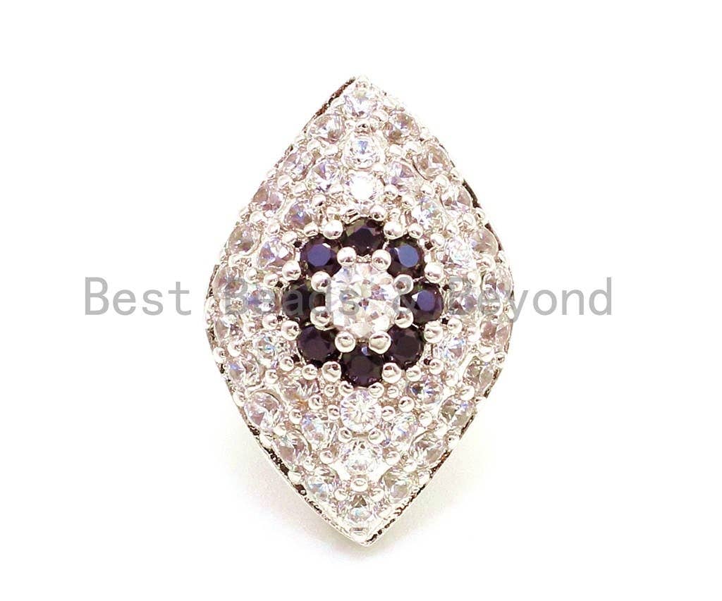 CZ Micro Pave Flower on Evil Eye Beads, Cubic Zirconia Spacer Beads for Necklace/Bracelet,1pc/2pcs, 19x13x10mm,sku#G147