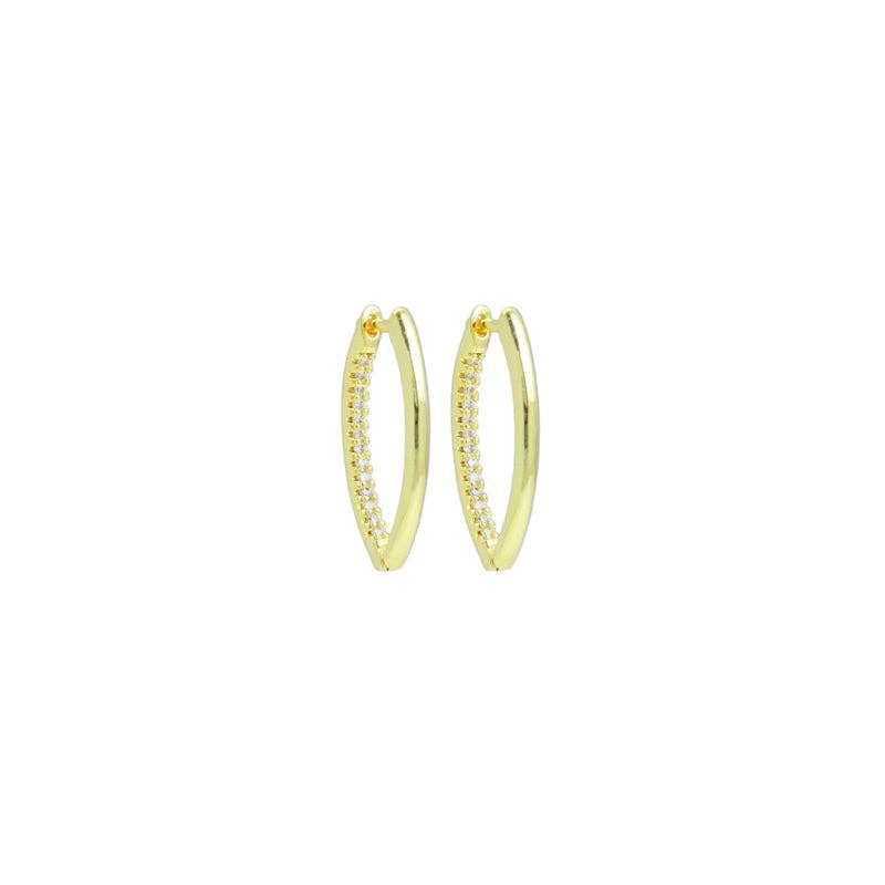 Clear CZ Gold Oval Eye shape Hoop Earrings, Sku#LX675