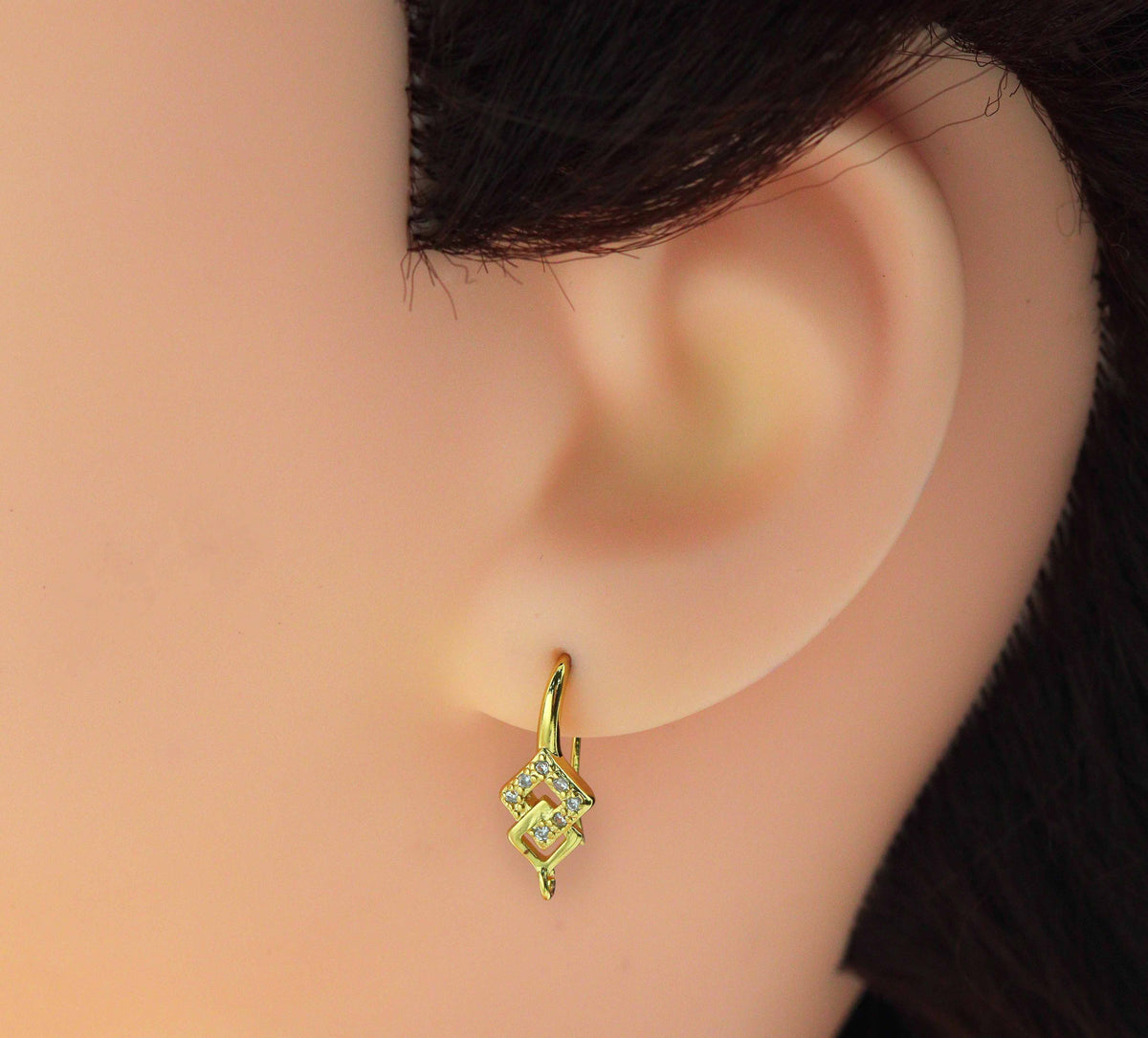Gold Filled Flower Round Diamond Fan Shape Earrings, sku#JD36