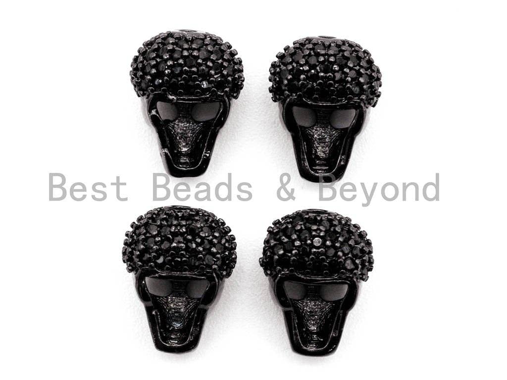 Black CZ Pave On Black Skull With Cap Micro Pave Beads, Cubic Zirconia Spacer Beads,8x11x7mm, sku#N48