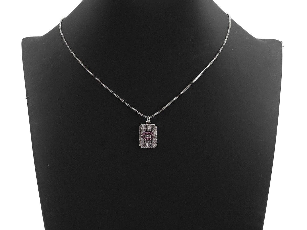 Antique Finish CZ Micro Pave Rectangle With Lip Pendant, Clear Cubic Zirconia Pave Rectangle Charm Pendant, 13x20mm,sku#F996C