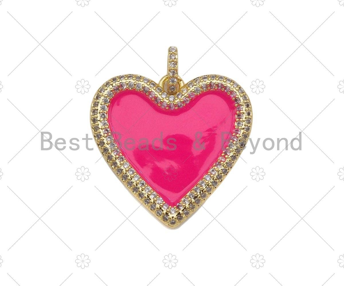 Black White Red Enamel Heart with CZ Micro Pave SKU#L326