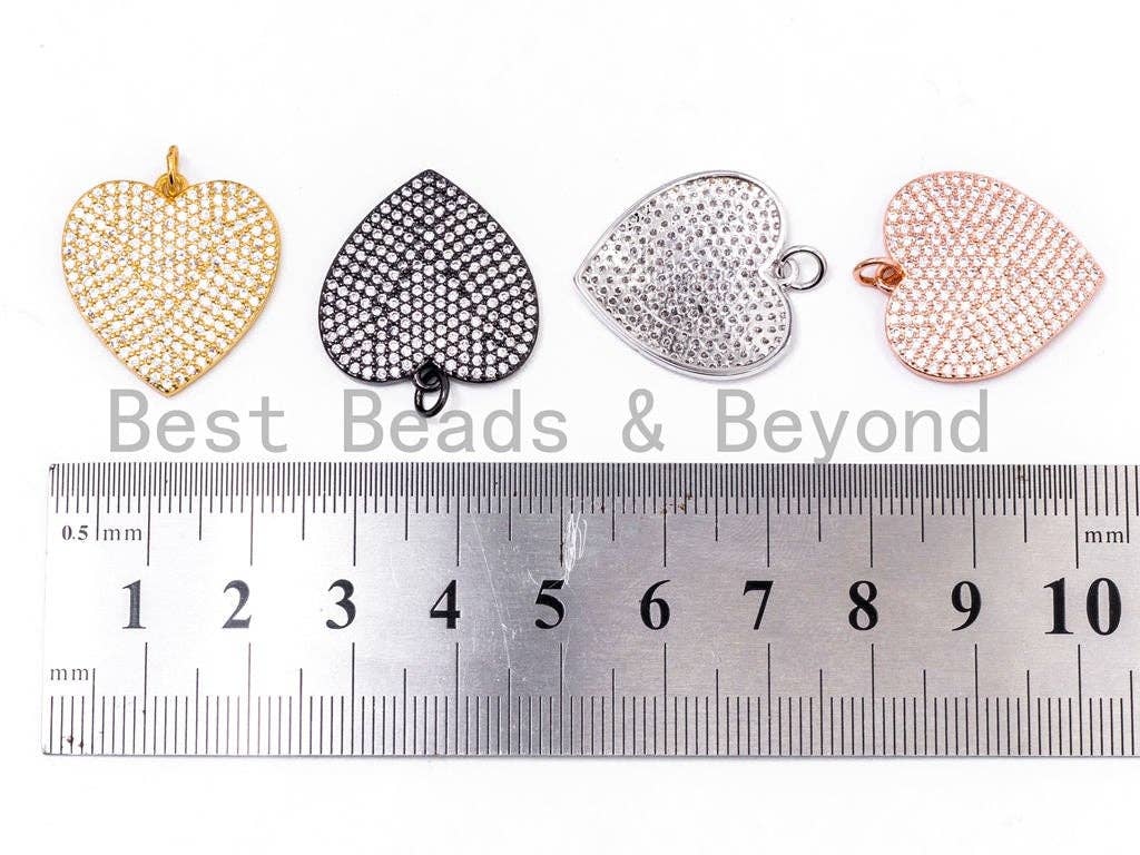 CZ Clear Micro Pave Heart Pendant/Charm, Heart Shaped Pave Charm, Gold/Rose Gold/Silver/Gunmetal plated,21x23mm, Sku#F360