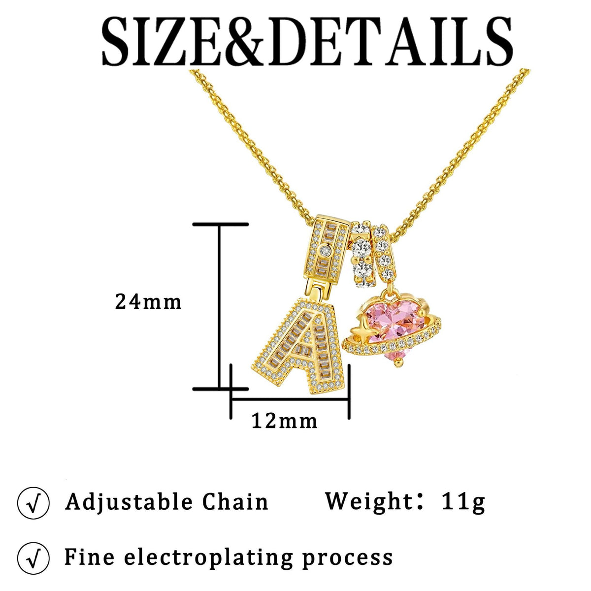 Gold-Plated Copper Planet Heart Pendant Necklace With Diamonds