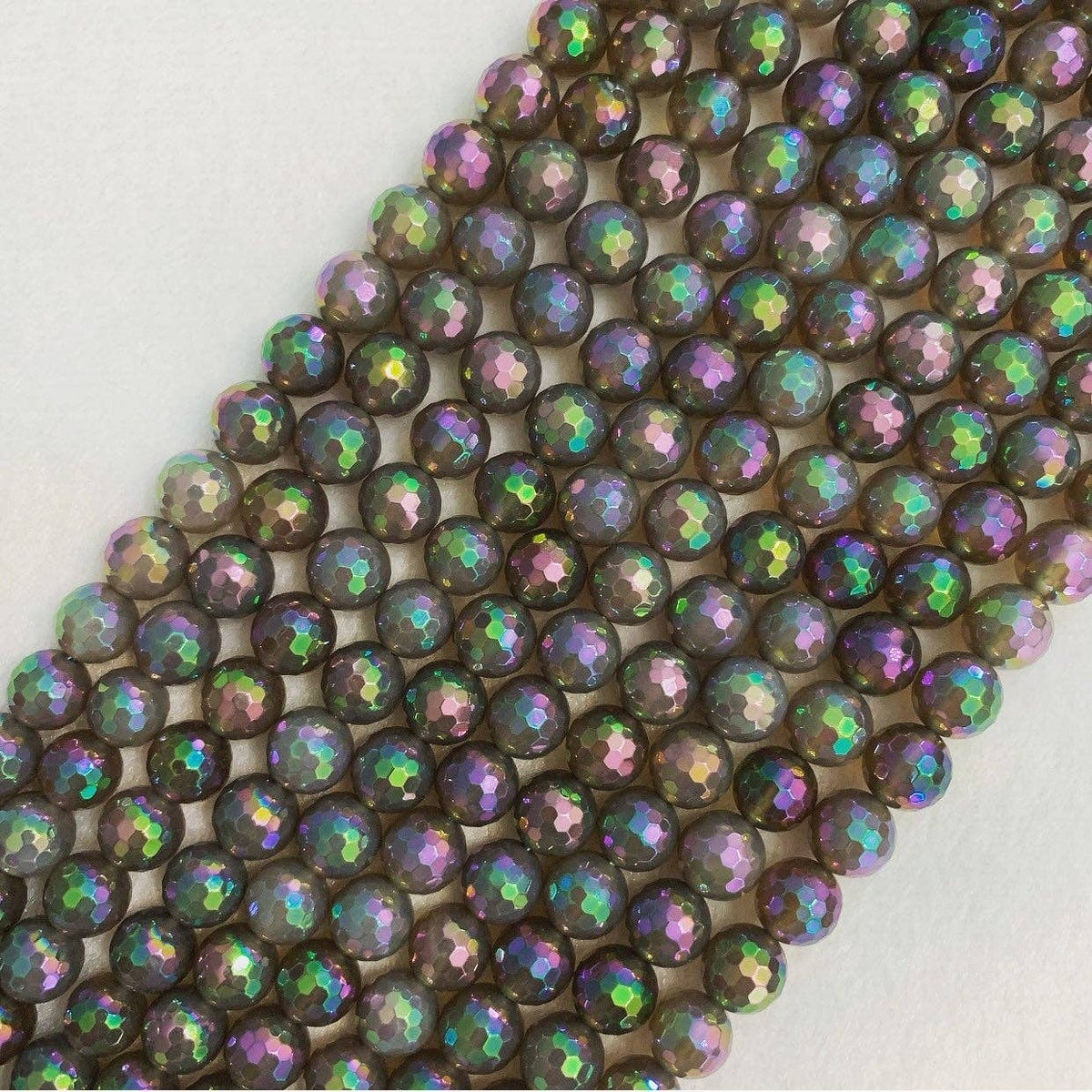 Mystic Plated Rainbow AB Grey Agate Beads, UA59G