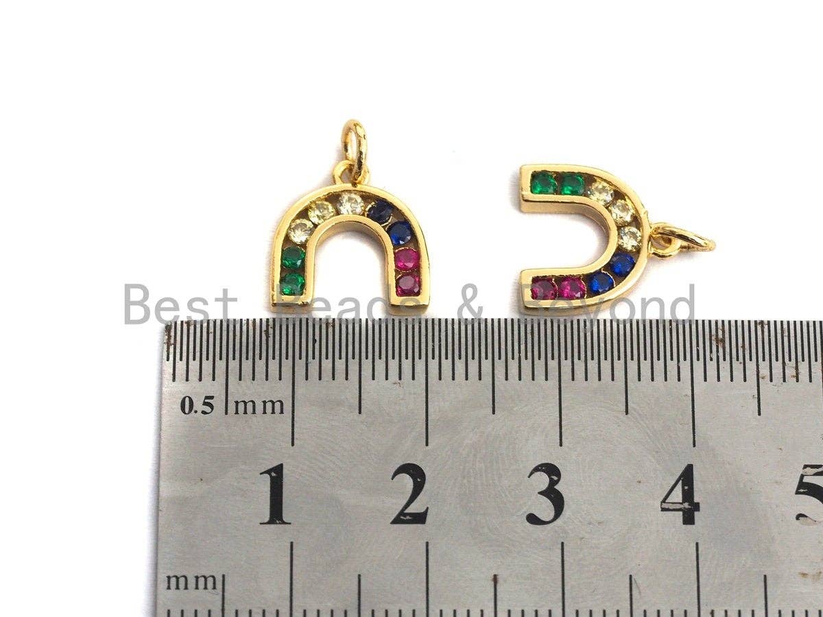 CZ Colorful Micro Pave Baguette Horseshoe Shape Charm, Reversed U Shape Pave Pendant, Gold plated, 12x12mm, Sku#F955