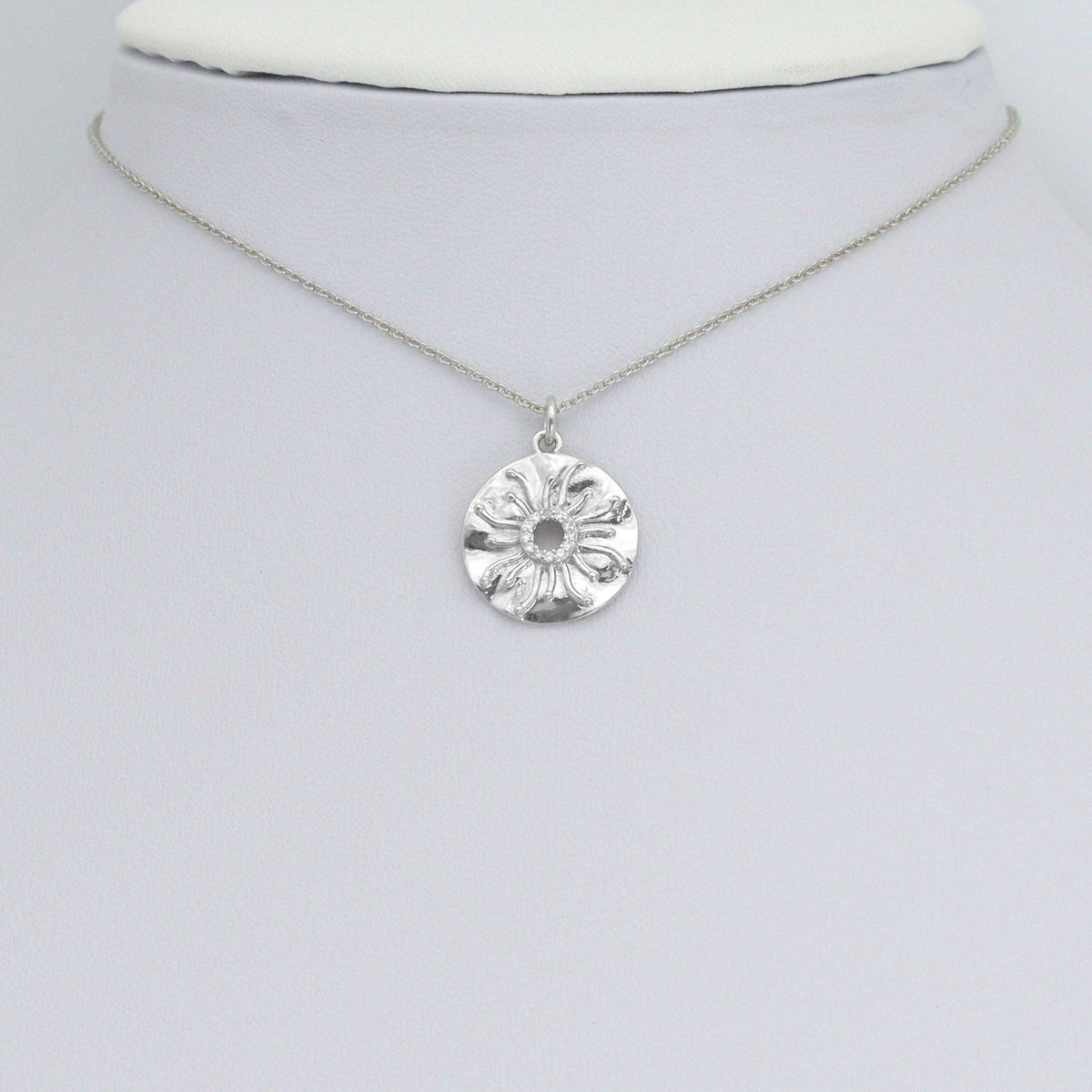 CZ Silver Round Flower Charm Pendant, Sku#L734