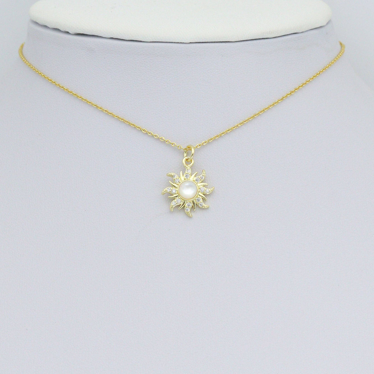 Clear CZ Gold Moonstone Sunflower Charm Pendant, Sku#LK1165