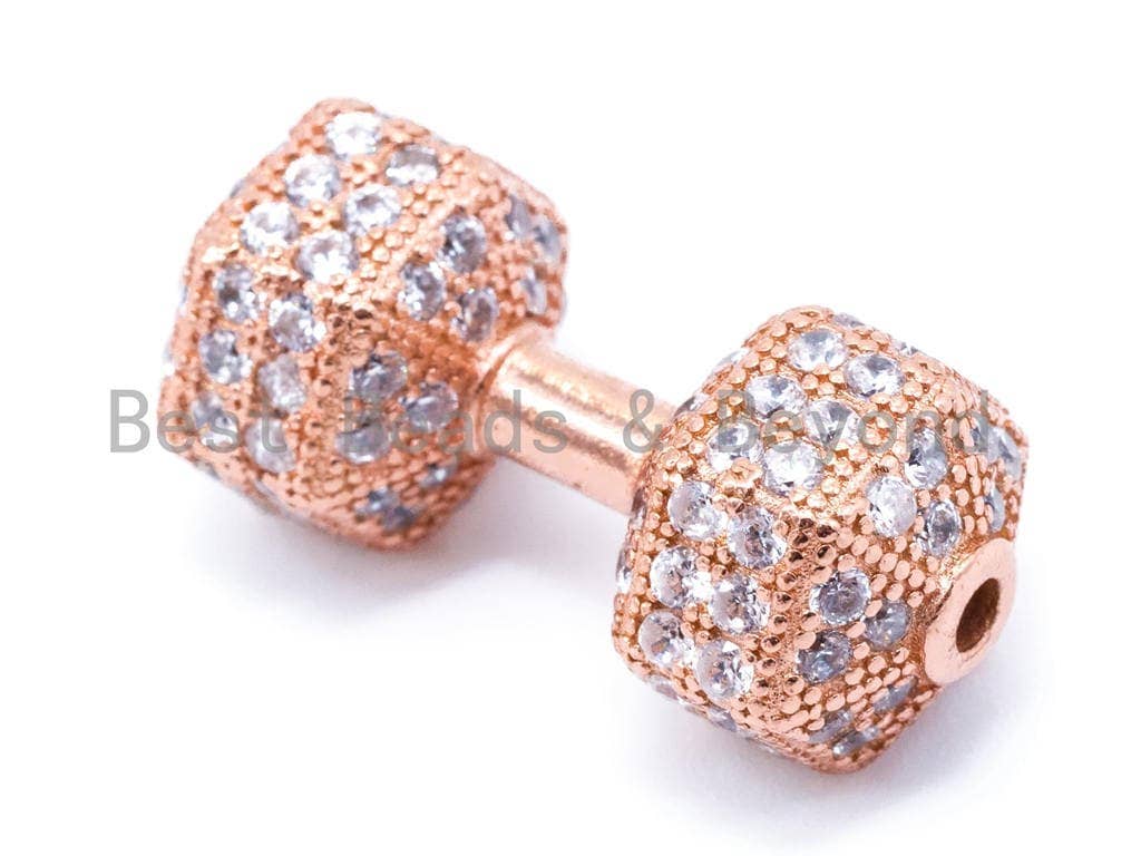 White CZ Micro Pave Dumbbell Spacer Beads for Bracelet, Cubic Zirconia Spacer Beads,16x7mm Sku#G129