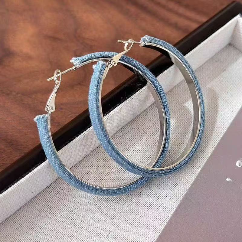 2026 Denim Hoop Earrings, European Style Bold Stage Jewelry