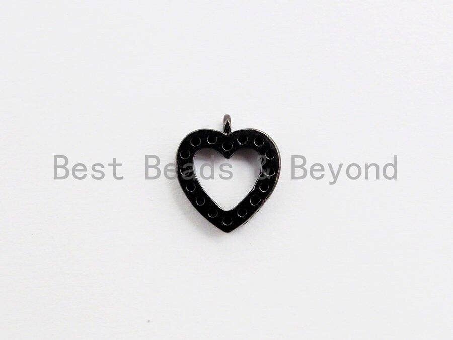 Black CZ Pave On Black Micro Pave Heart Pendant/Charm,Cubic Zirconia Paved Heart Charm, Necklace Bracelet Heart Charm, 9x10mm,1pc, sku#B95