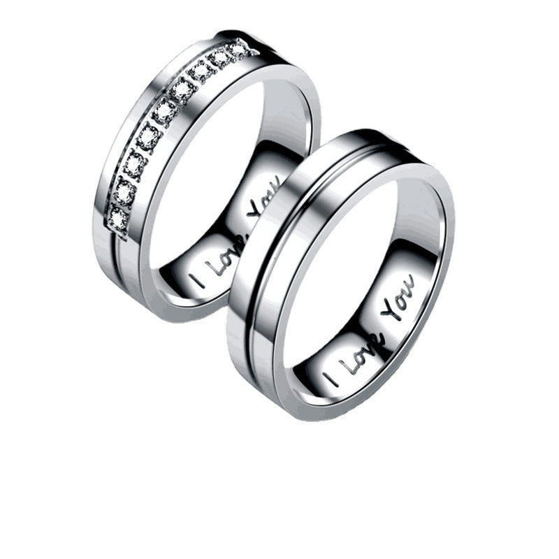 Titanium Steel Couple Ring I LOVE YOU Engagement Diamond-studded Ornament