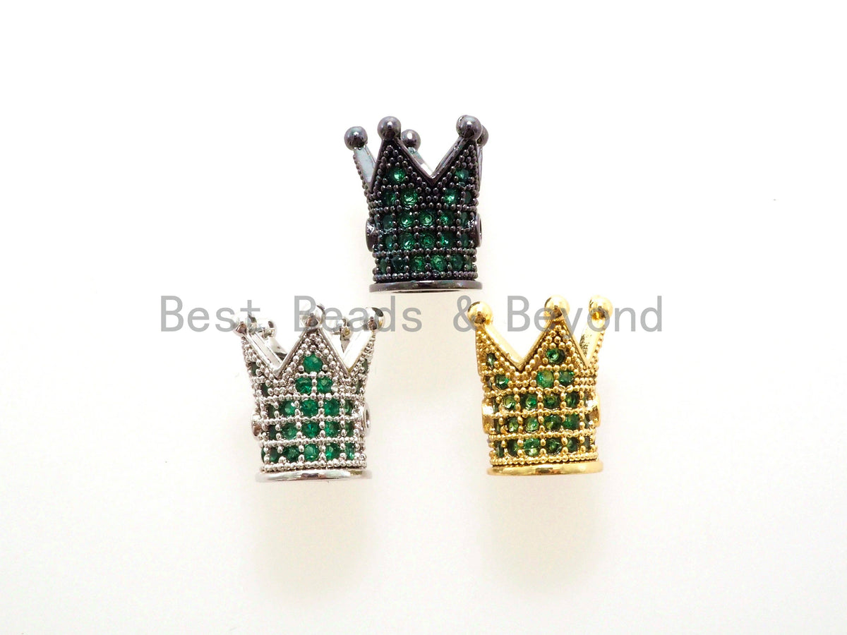 CZ King Crown Green Micro Pave Beads, Cubic Zirconia Crown Space Beads,Men's Women's Jewelry Making, 10x8mm, Sku#G404