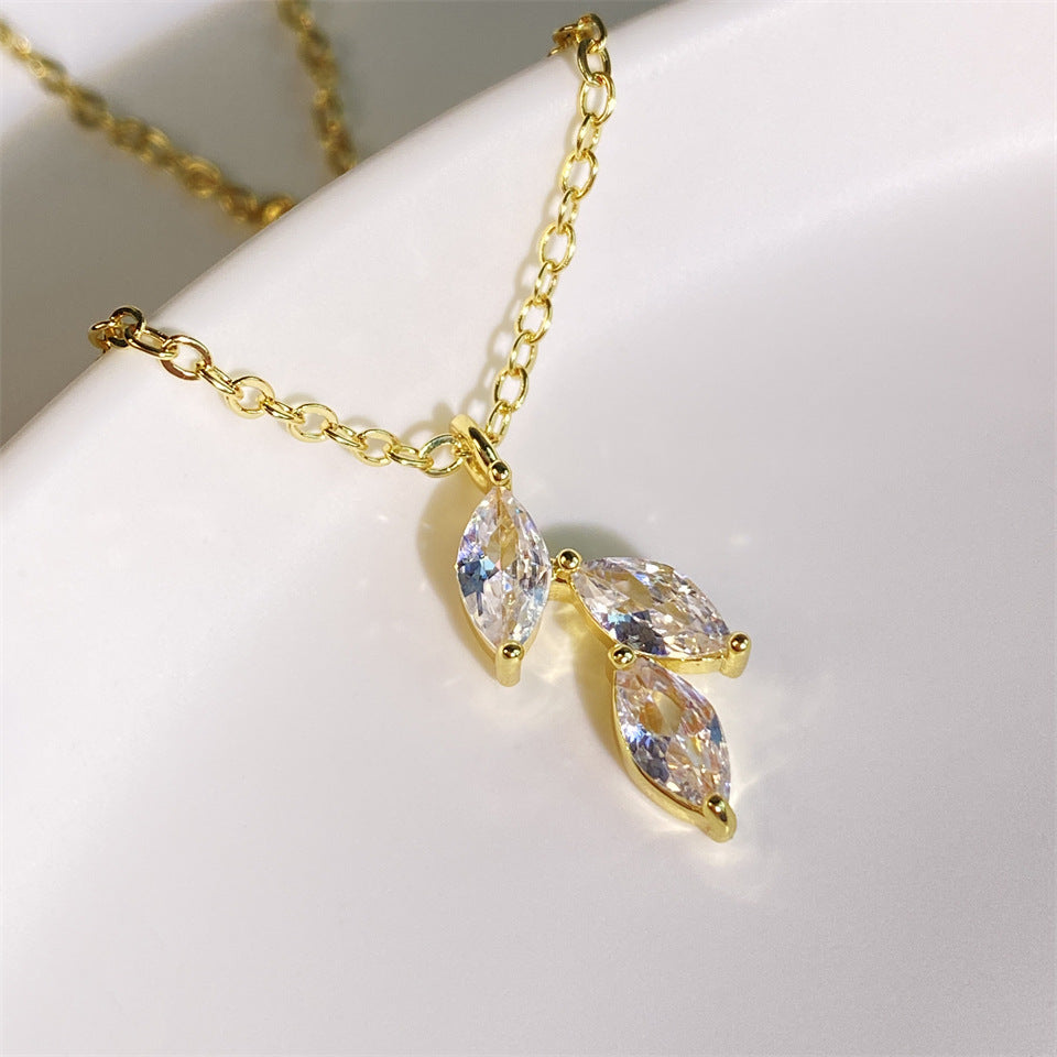 RAKOL European And American-style Light Luxury Elegant Horse Eye Pendant Copper Inlaid Zircon Women's Niche Versatile Exquisite Clavicle Chain Necklace