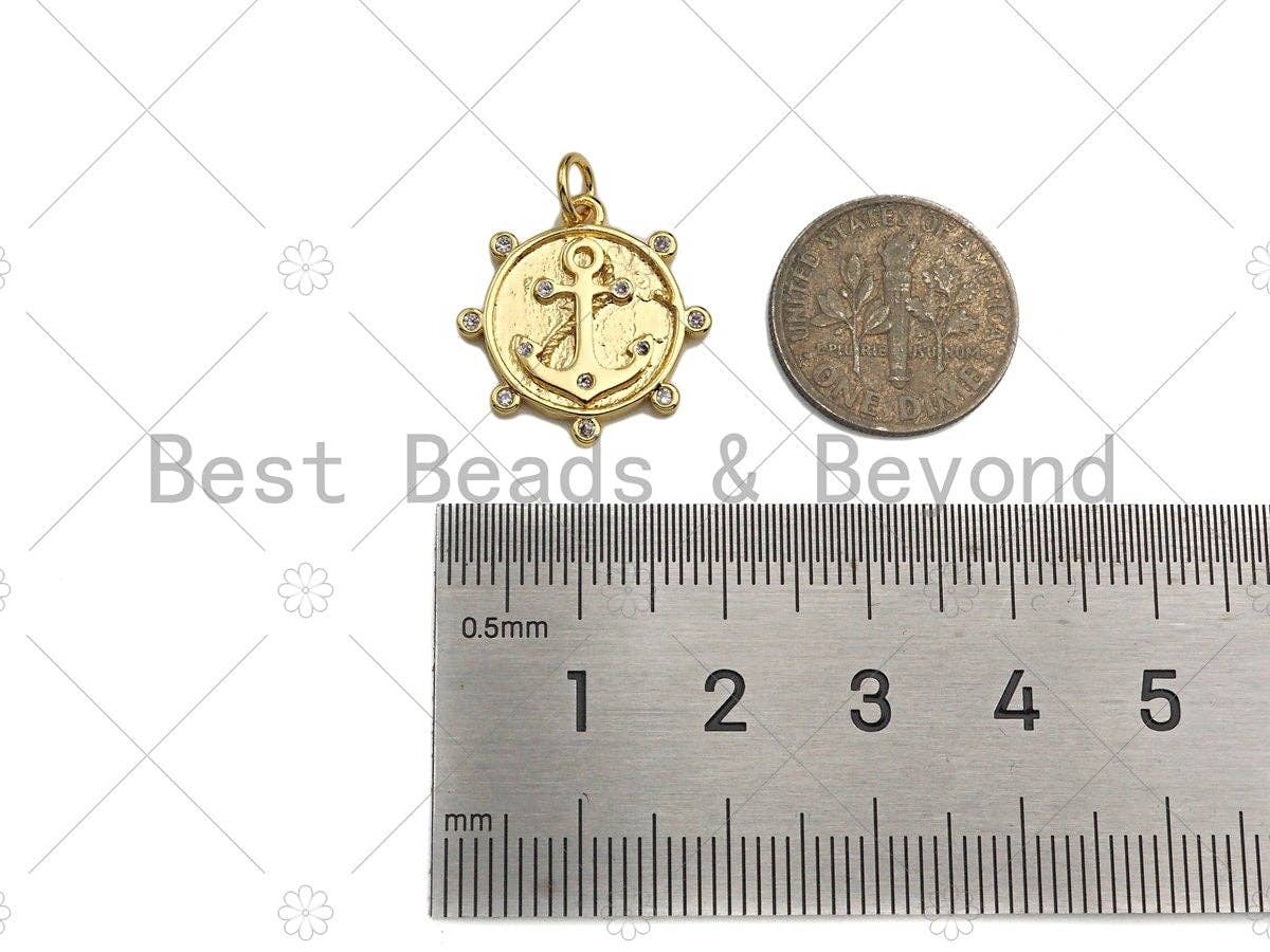 CZ Micro Pave Boat Anchor Coin Pendant/Charm,Sku#L384