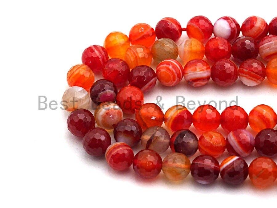 High Quality Faceted Red Banded Agate beads, 6mm/8mm/10mm/12mm Orange Agate Gemstone beads, Natural Agate Beads, 15.5inch strand, SKU#U456
