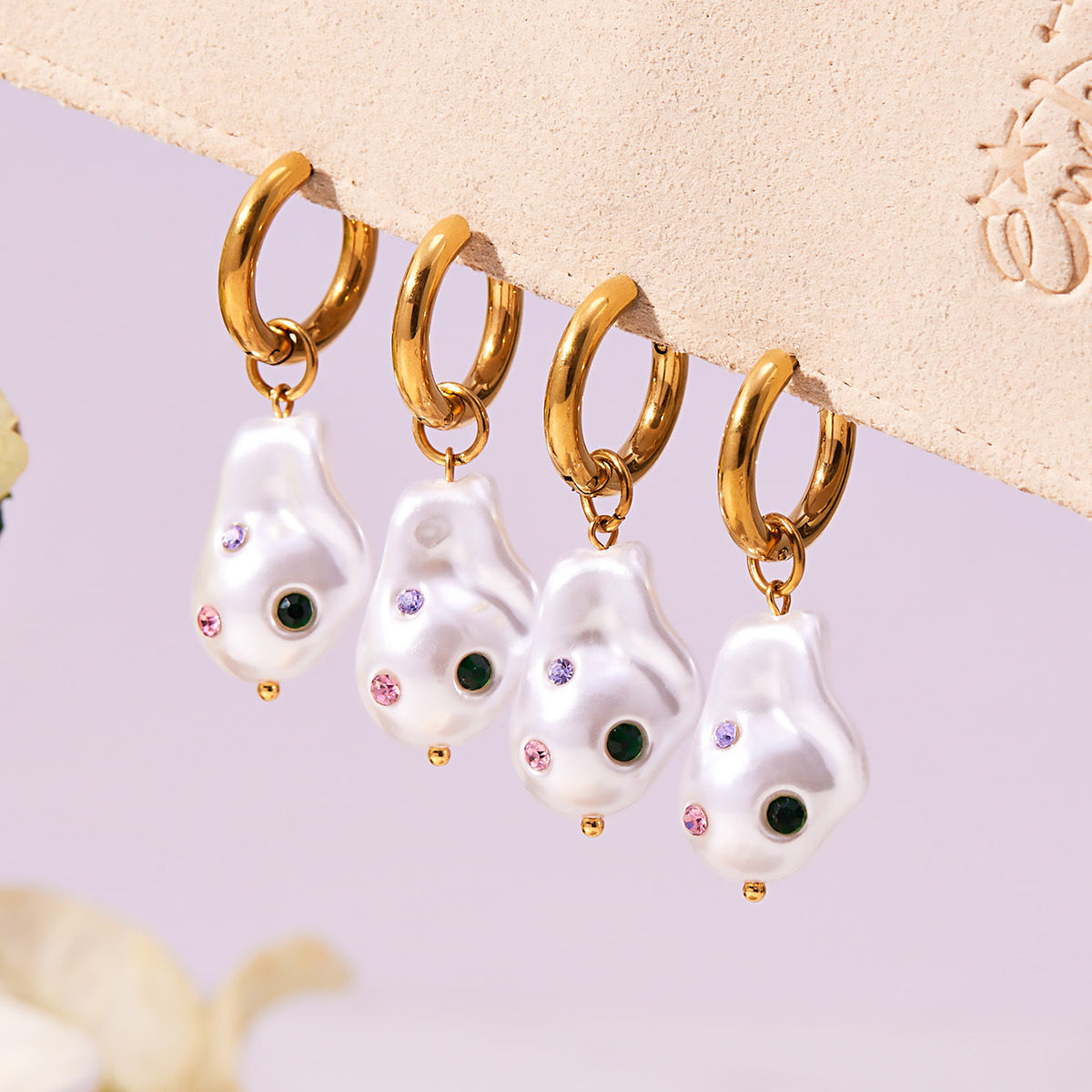 French-style Colored Diamond Asymmetric Bead Earrings