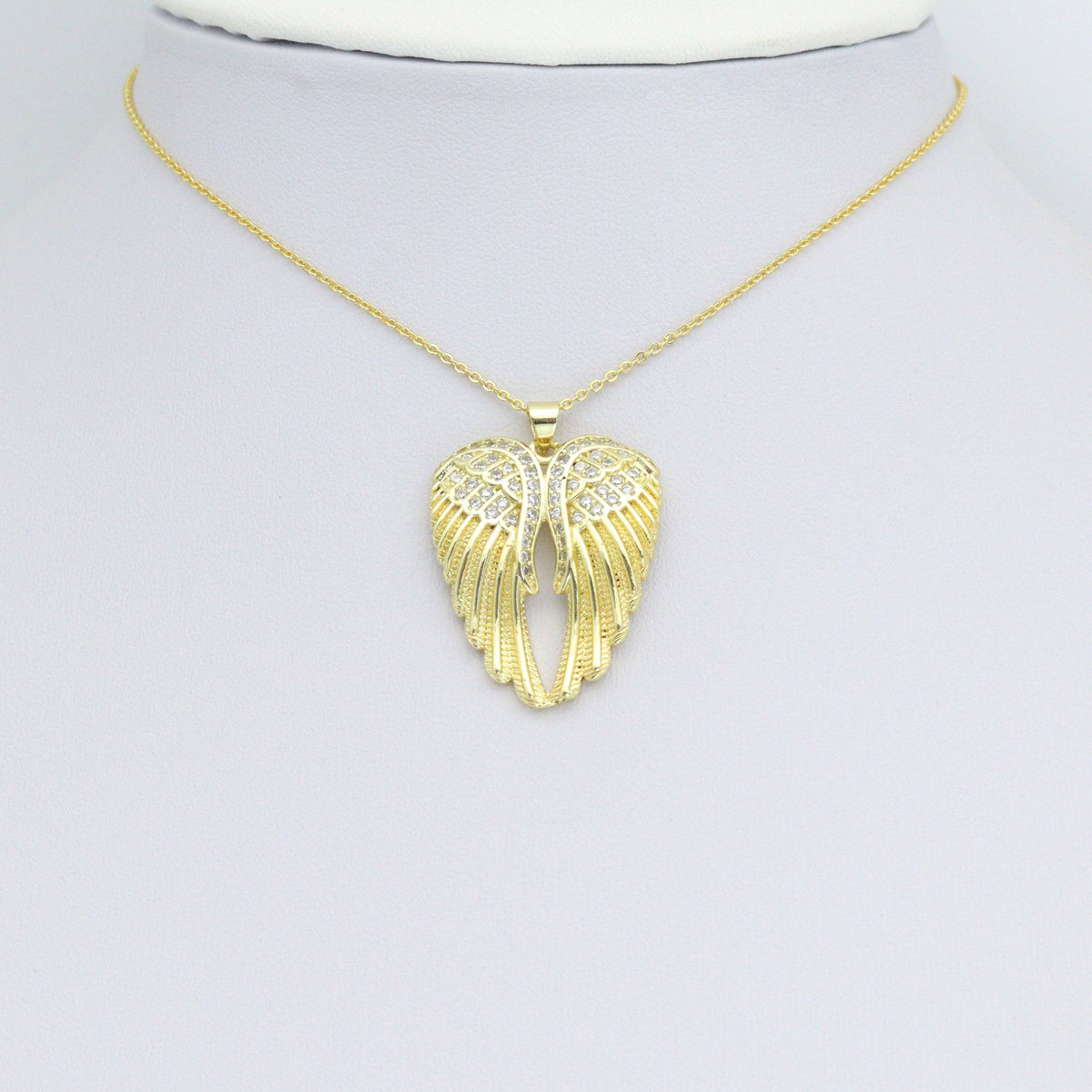 CZ Gold Angel Wings Charm Pendant, Sku#LK1201
