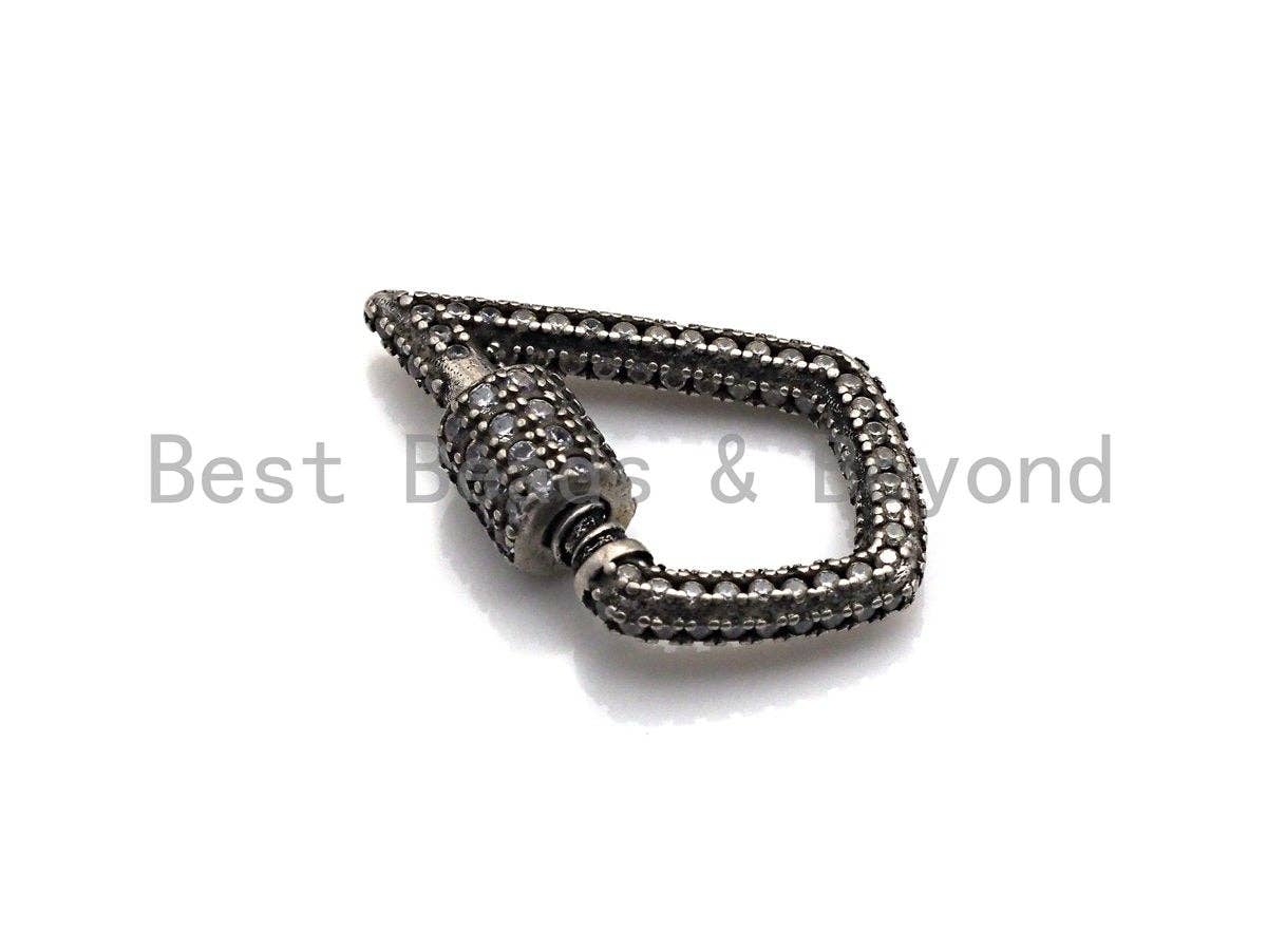 Fully Clear CZ Micro pave Drop Shape Clasp, CZ Pave Clasp, Antique Silver Color Carabiner Clasp, 17x25mm, sku#H178