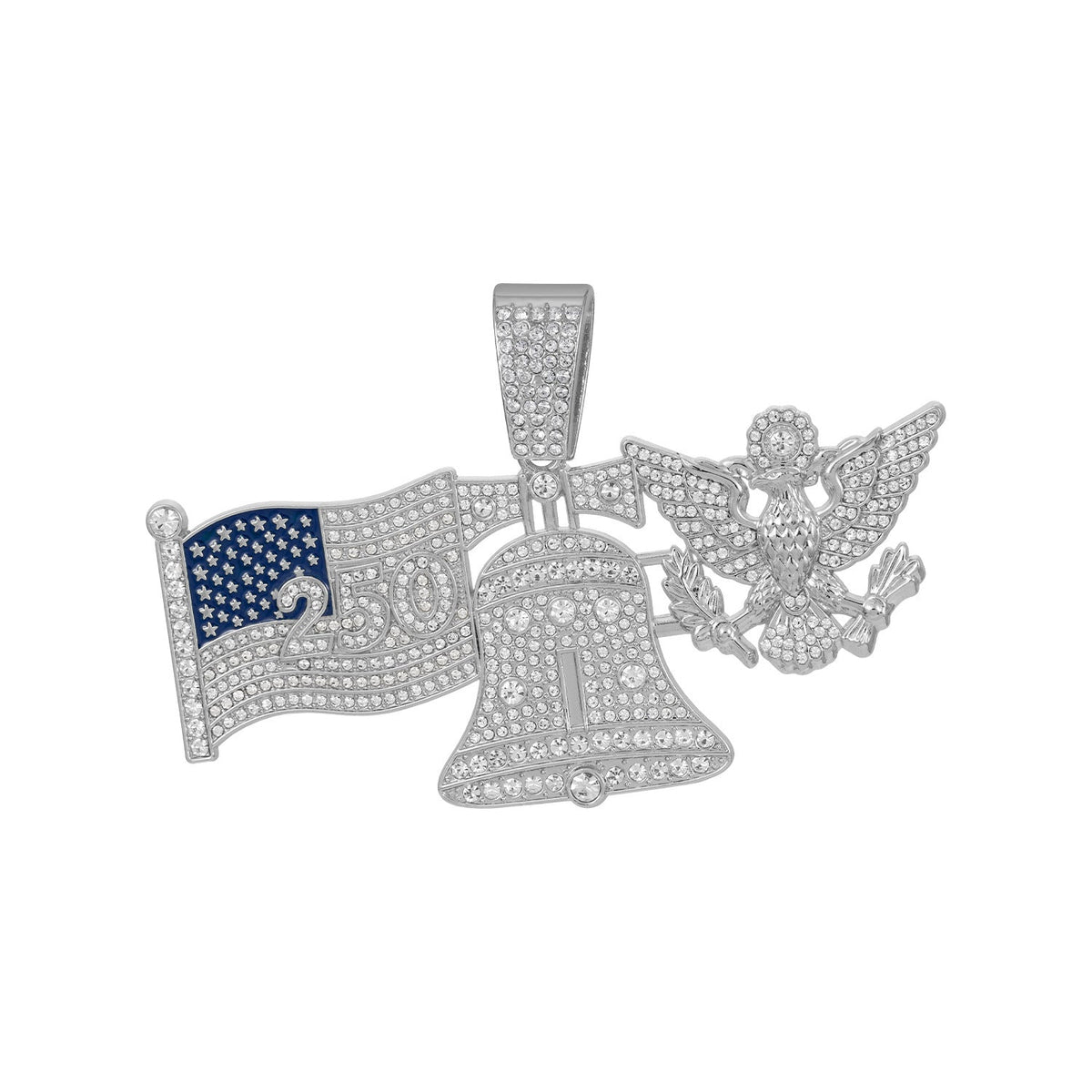 American 250Th Anniversary Liberty Bell White Eagle Pendant Necklace Alloy Diamond-Encrusted Cuban Chain Hip-Hop Accessory