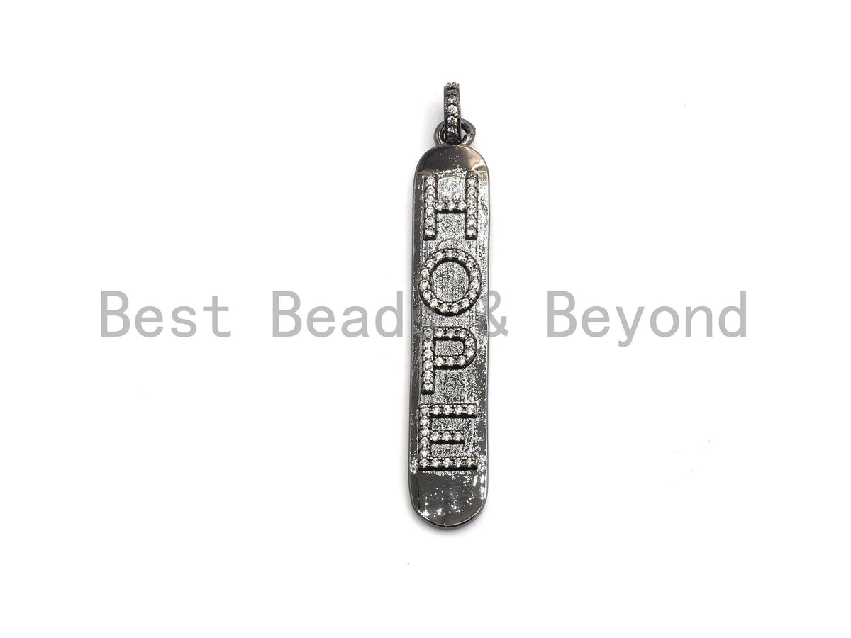 CZ Micro Pave Long Bar HOPE Pendant, Cubic Zirconia Strip Pendant, Micro pave Oval shape pendant, 50x9mm, sku#F647