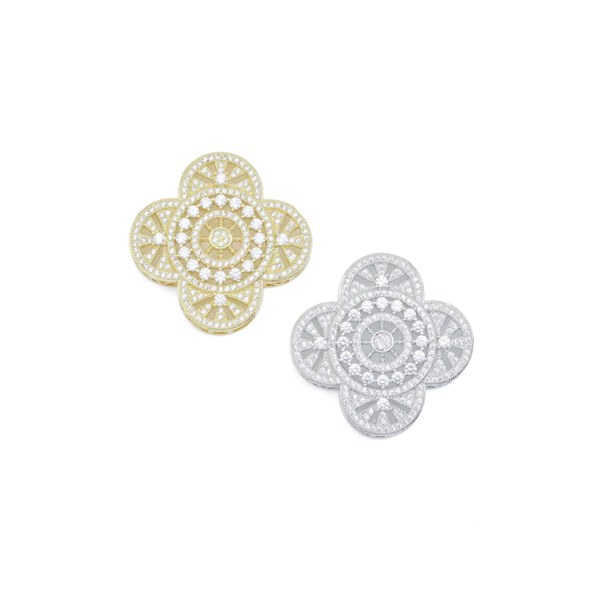 Colorful CZ Large four Petal Flower Charm Pendant, Sku#LX589