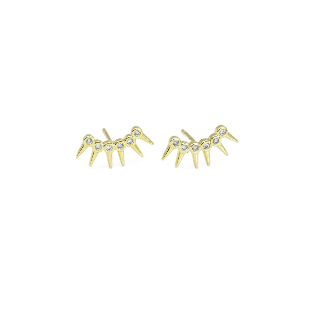 Gold CZ Spike Ear Climber Earrings, Sku#LD506