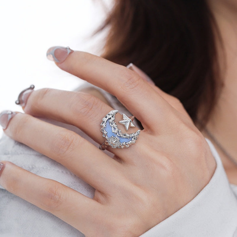 Lava Blue Moon Ring For Women Light Luxury High-End