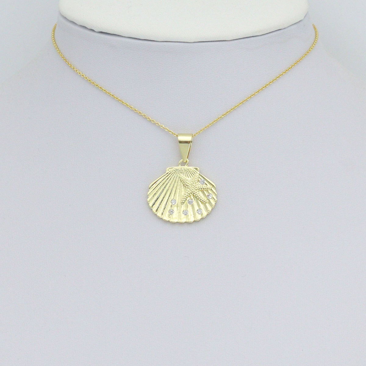 CZ Gold Starfish On Shell Charm Pendant, Sku#LK1159