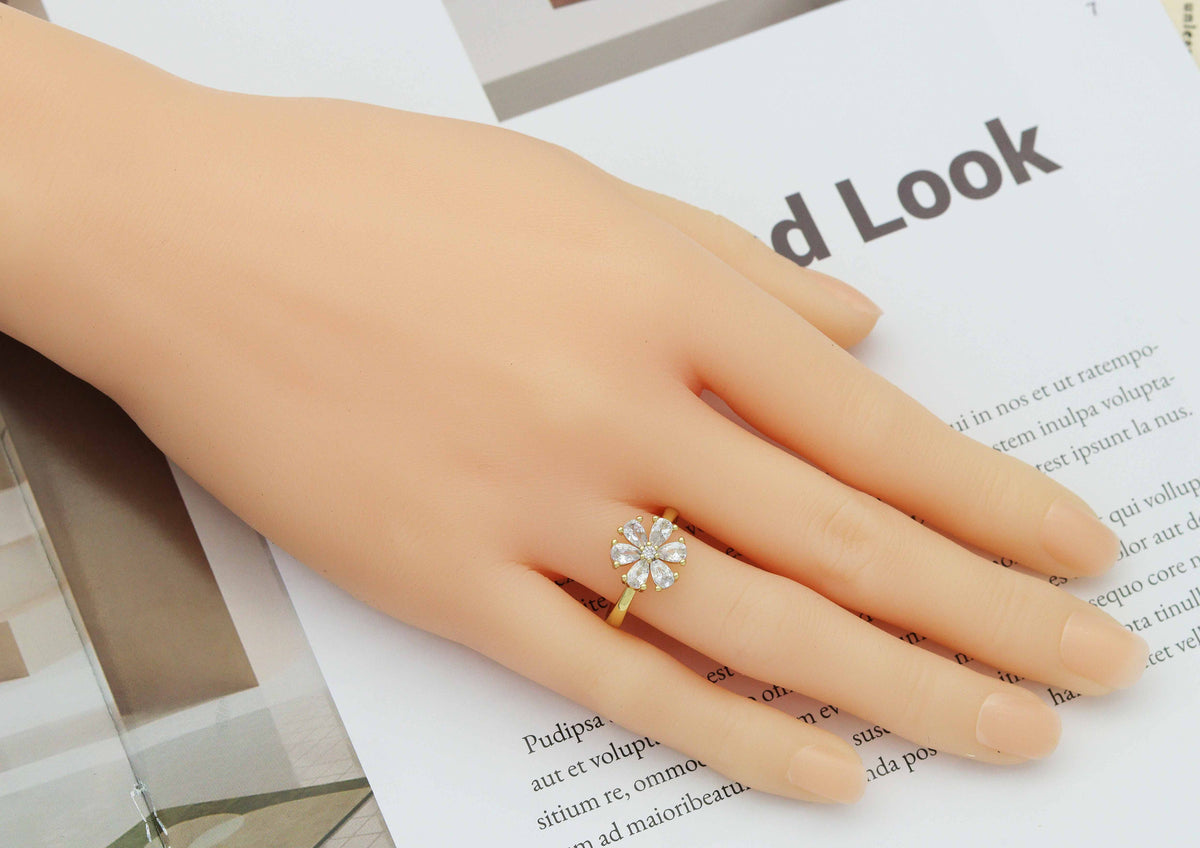 Large CZ Flower Adjustable Ring, Sku#LD265