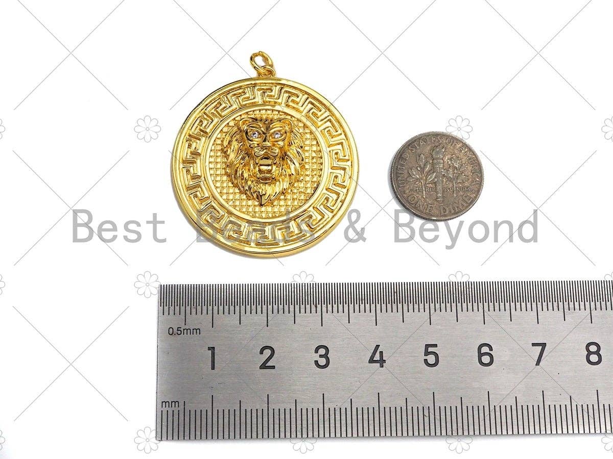 Gold Silver Embossment Lion Head Charm, Medallion Charms, Silver/Gold Lion Head Pendant,Lion Necklace Charms, 35x38mm, Sku#L453