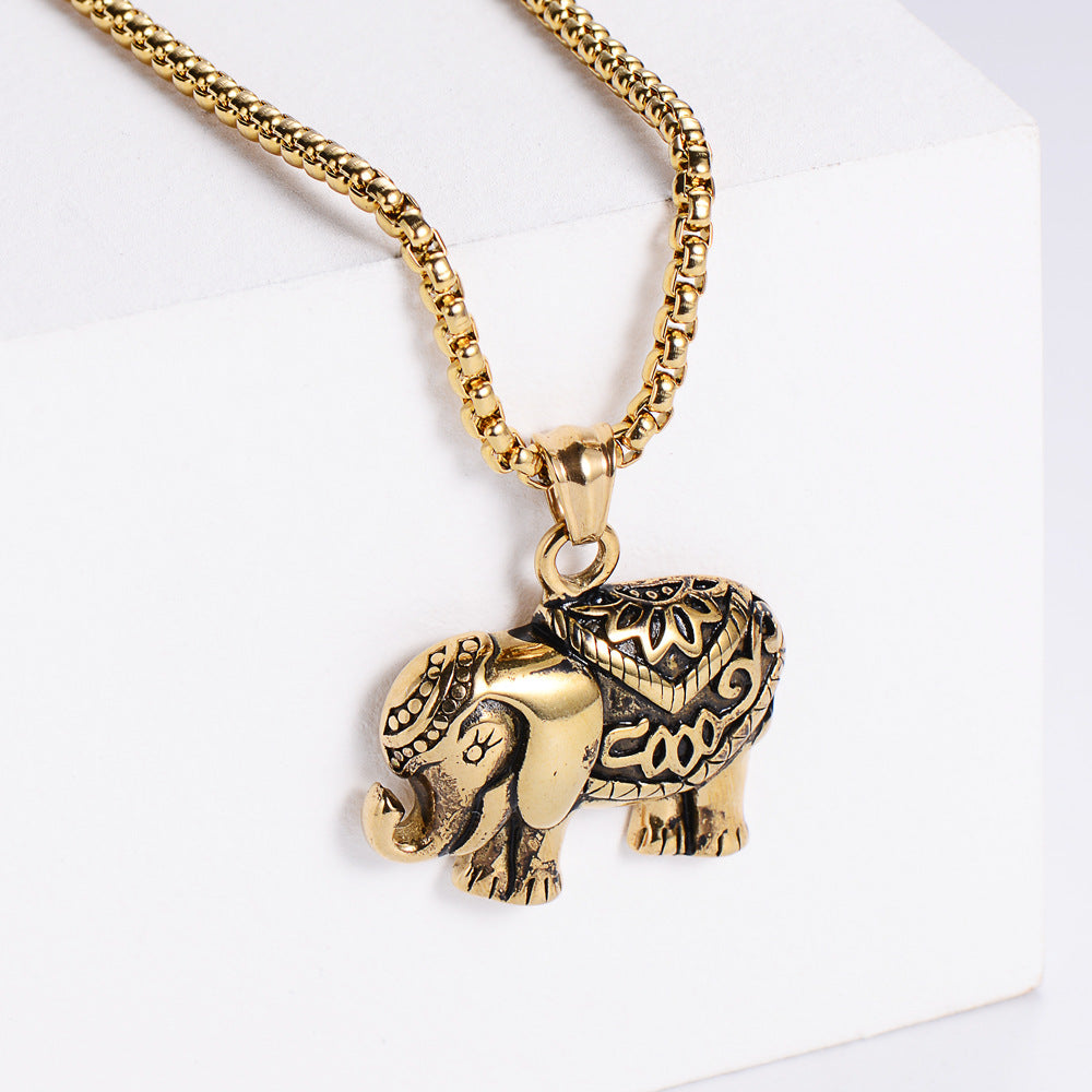 European And American Mens Stainless Steel Elephant Pendant Necklace