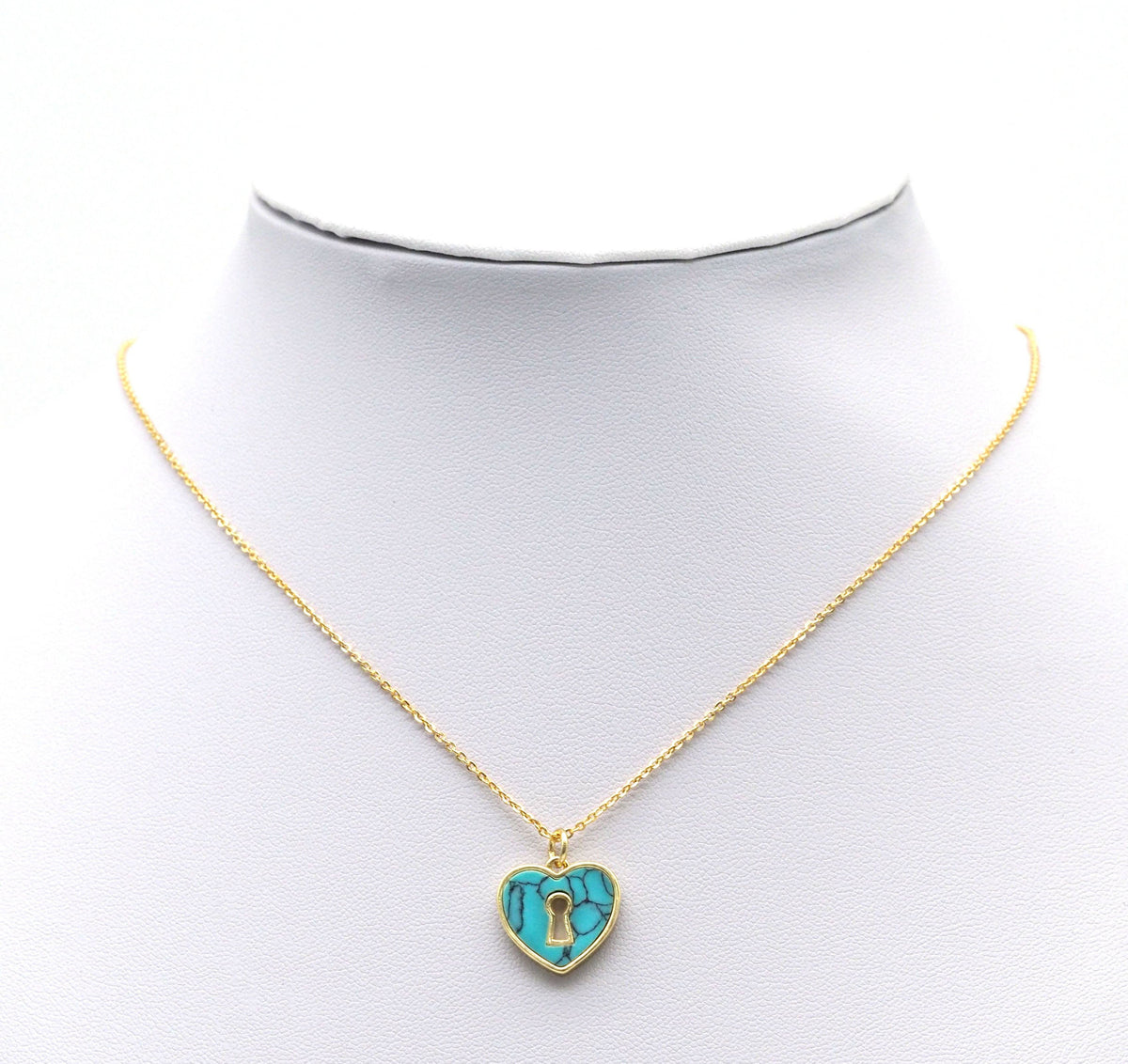 Gold Turquoise MOP Hollow Out Heart Charm, Sku#L703
