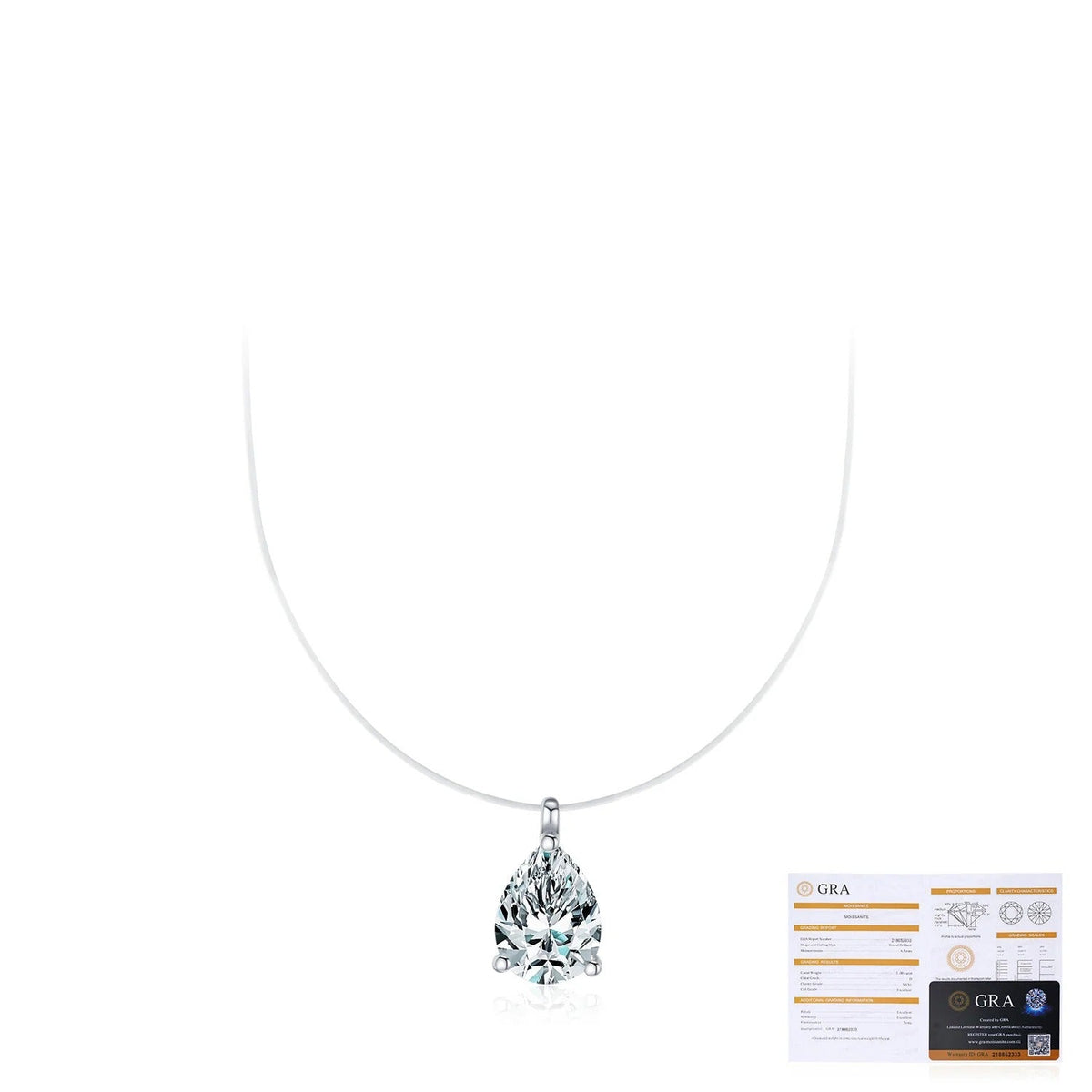 Waterdrop D-Color VVS1 Moissanite Choker Necklace in Sterling Silver – Minimalist Invisible Wire Design