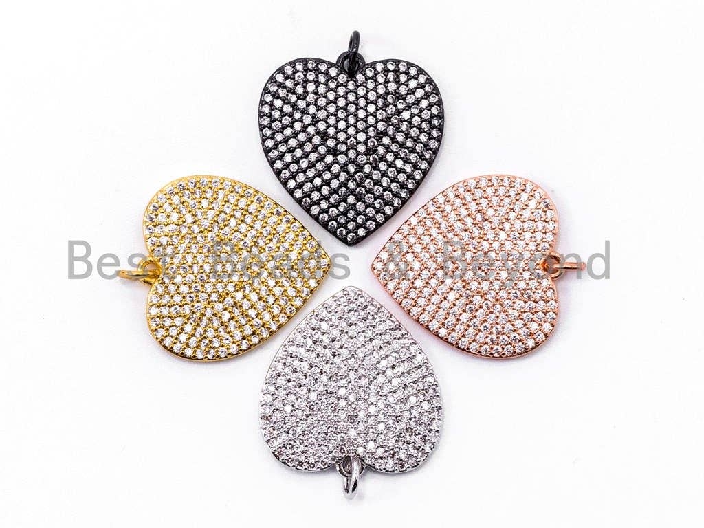 CZ Clear Micro Pave Heart Pendant/Charm, Heart Shaped Pave Charm, Gold/Rose Gold/Silver/Gunmetal plated,21x23mm, Sku#F360