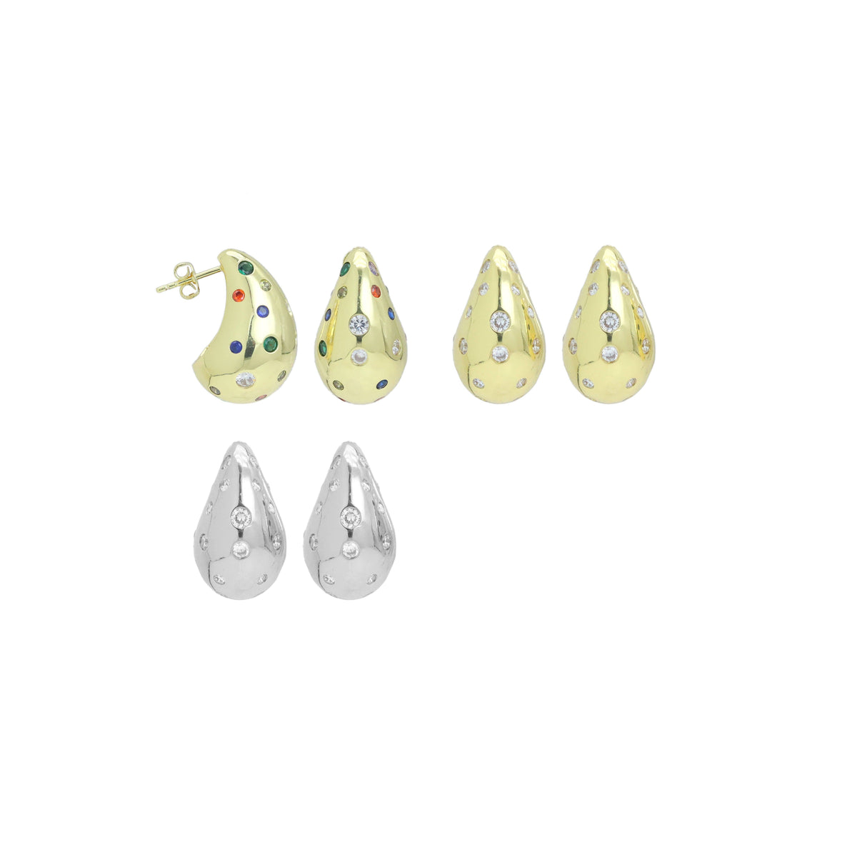 Multicolor Clear CZ  Teardrop Shape Earrings, Sku#A360