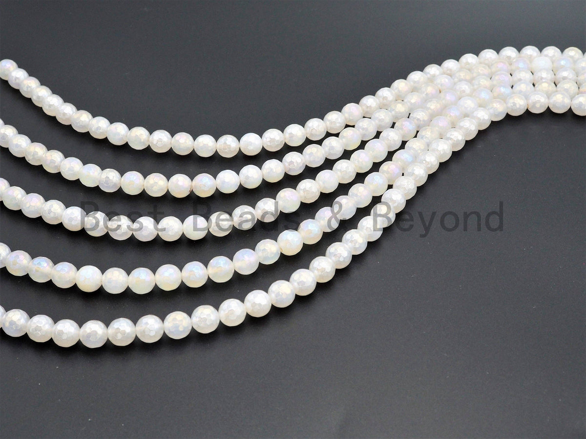 Mystic Plated Agate beads, 6mm/8mm/10mm/12mm Faceted Round Gemstone beads, AB Color Rainbow White Agate Beads, 15.5inch strand, SKU#U345