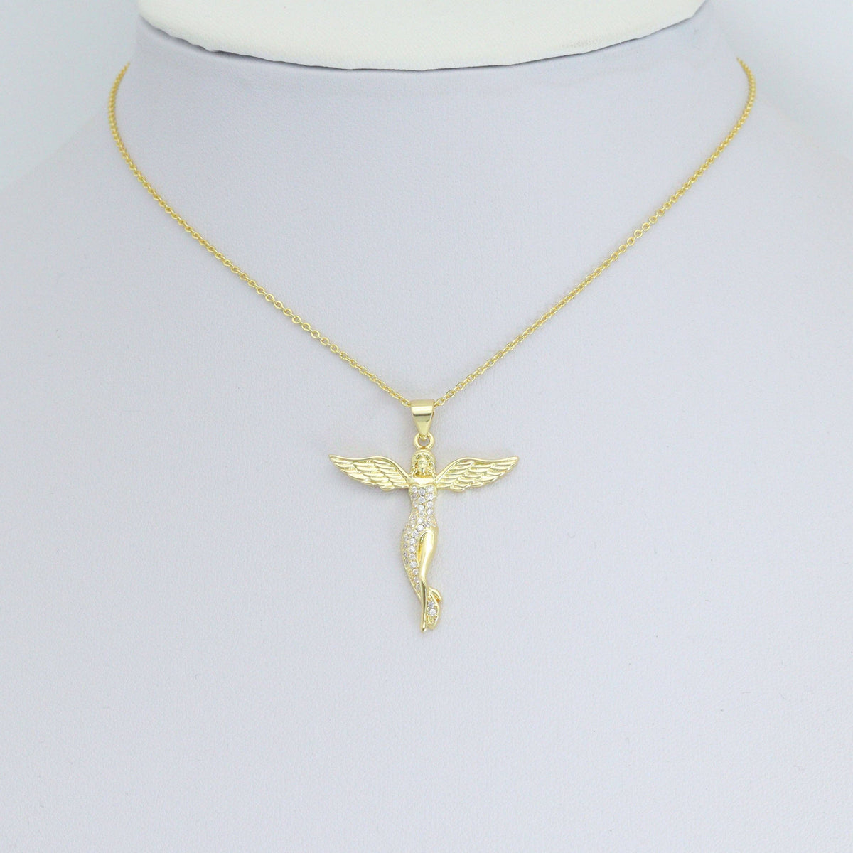 Gold CZ Angel Charm Pendant, Sku#LK1096