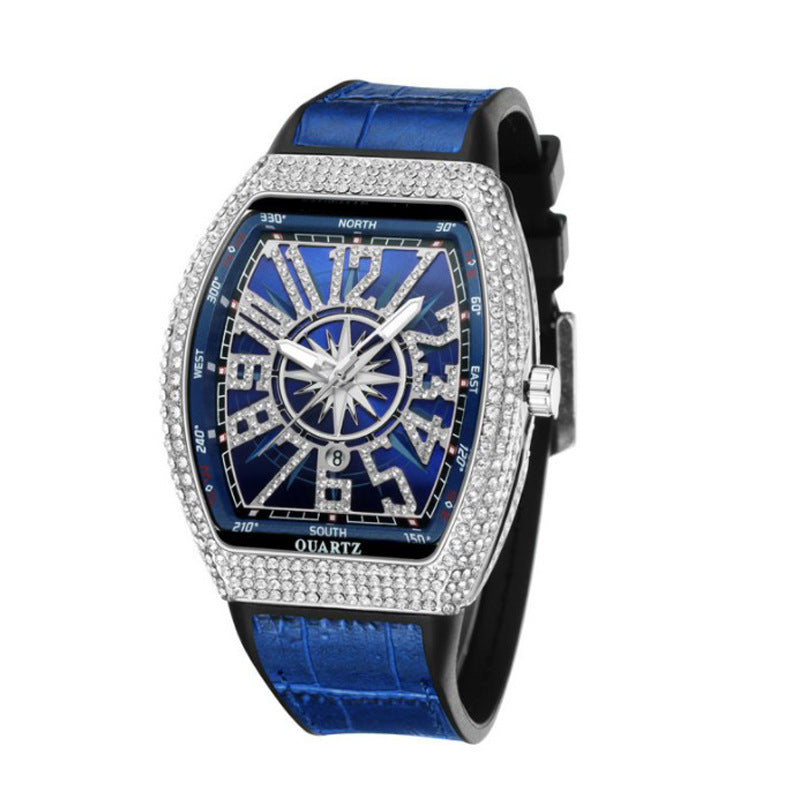 Simple Leather-strapped Yacht-style Diamond-embellished Vintage Quartz Watch