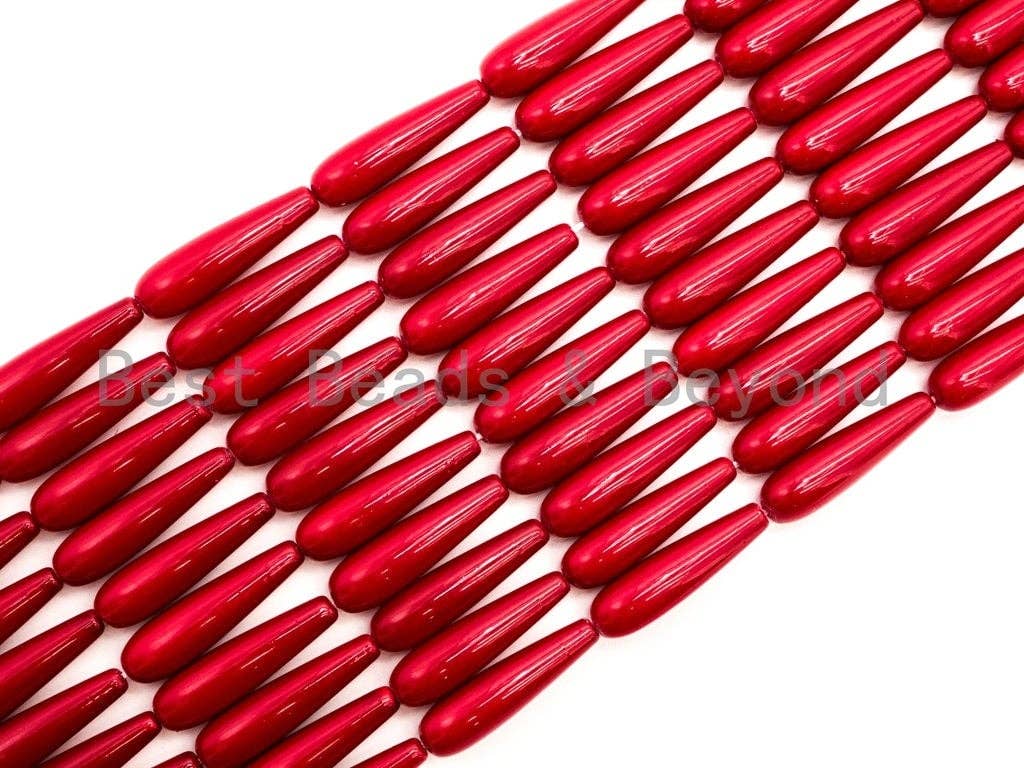 Red Natural Mother of Pearl beads,8x30mm Pearl Teardrop beads, Loose Teardrop Smooth Pearl Shell Beads, 16inch strand, SKU#T89
