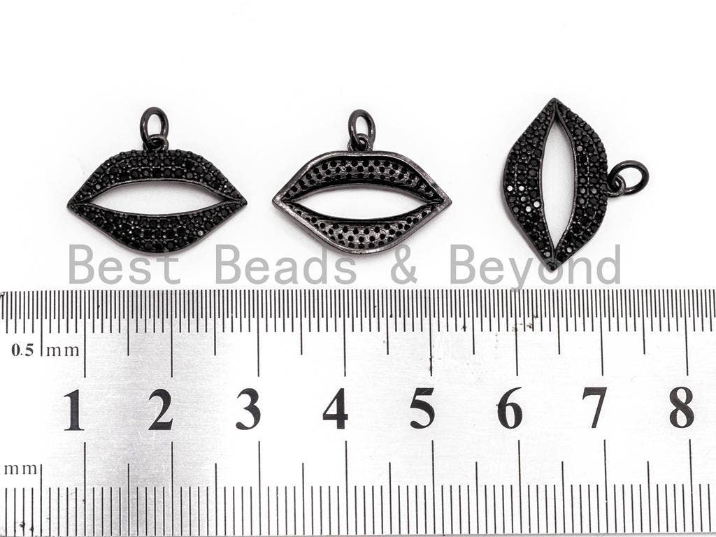 Black CZ Pave On Black Micro Pave Lip Charm Beads, CZ Pave Lip Charm 15x21mm, sku#F387