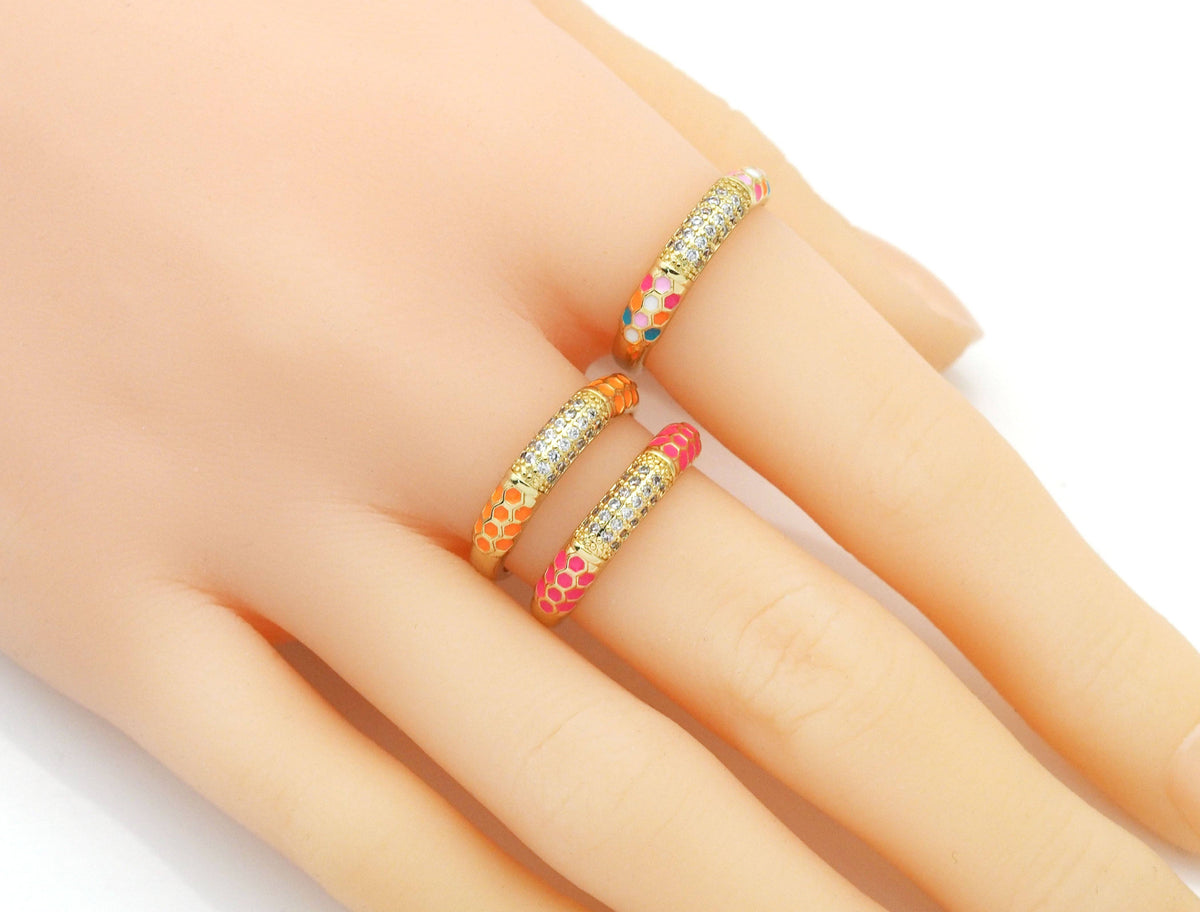 Enamel Gold Colorful Snake Scales Patten Ring, Sku#JL156