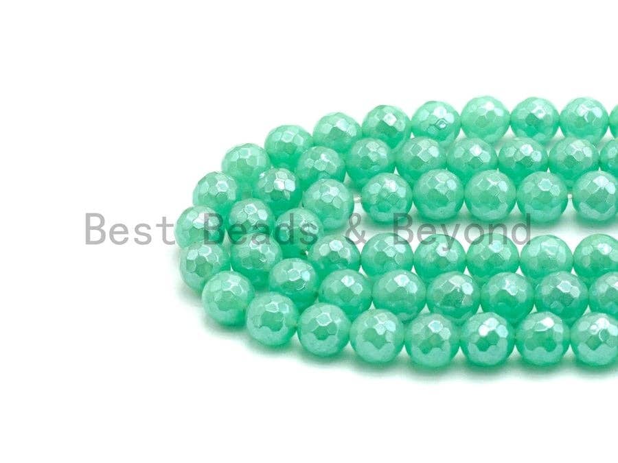 Quality Mystic Plated Chrysoprase Jade Round Faceted Beads, 8mm/10mm Green Color Jade Gemstone Beads, 15.5inch strand, SKU#U437