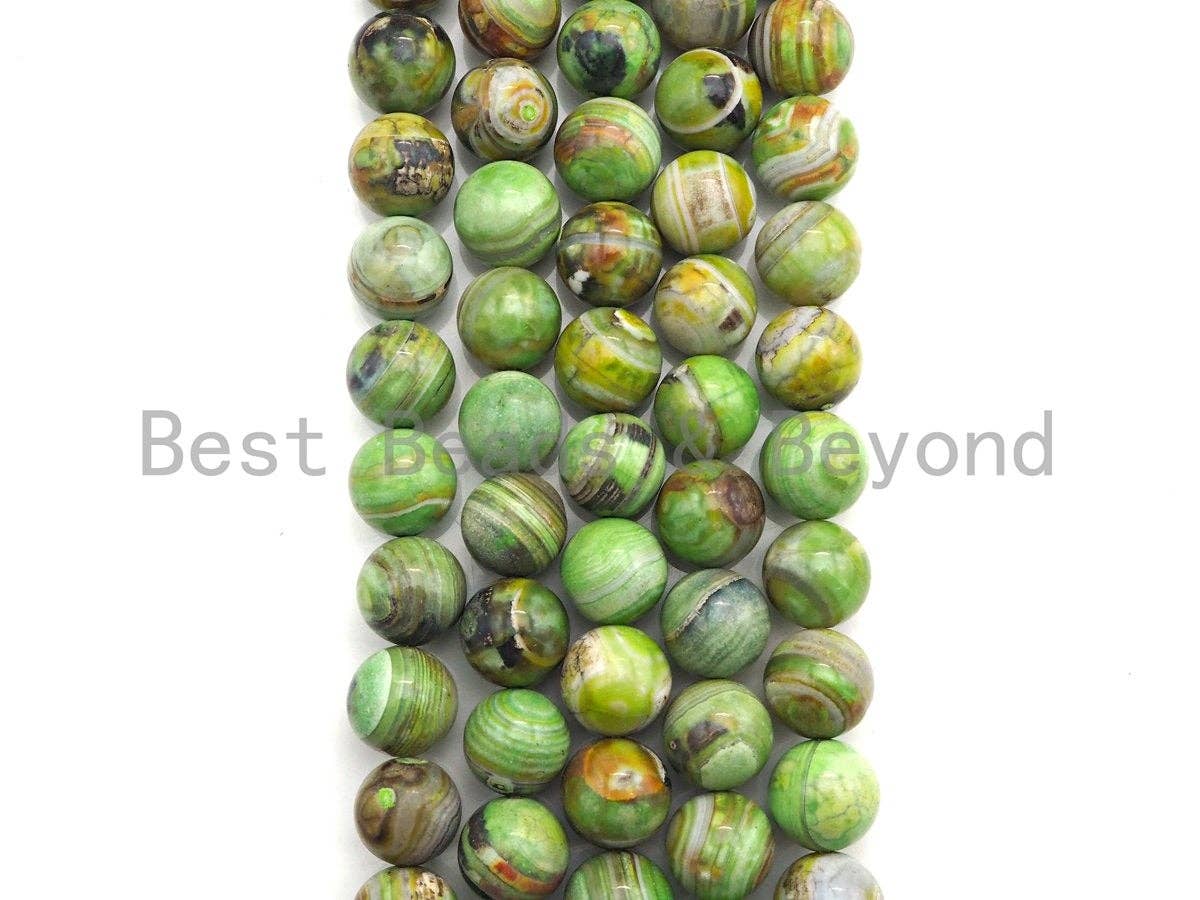 NEW Color!!! Natural Green Banded Agate Beads, Round 10mm Round Agate, 15.5" Full Strand, sku#U854