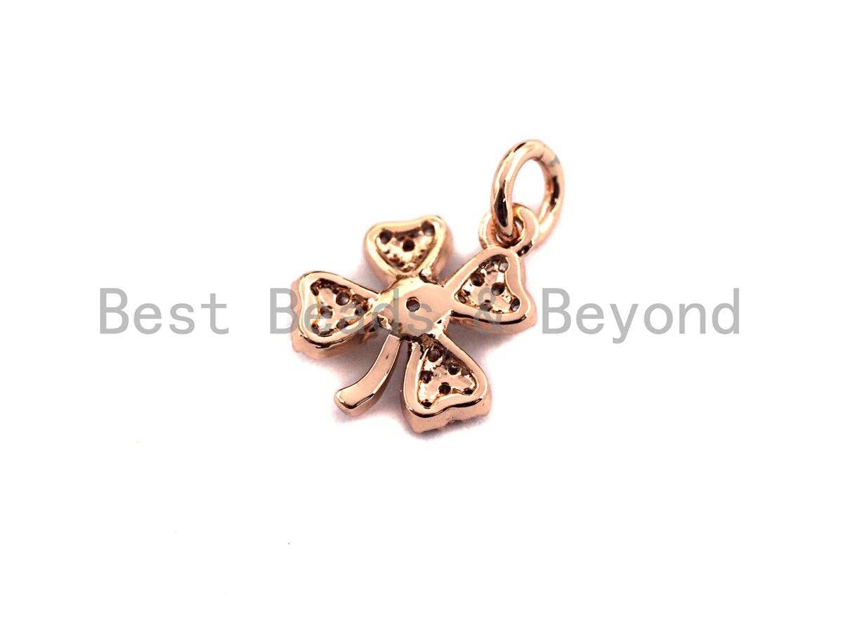 CZ Micro Pave Four Leaf Clover Shaped Pendant/Charm, Cubic Zirconia Pendant Charm,10x12mm,sku#F918