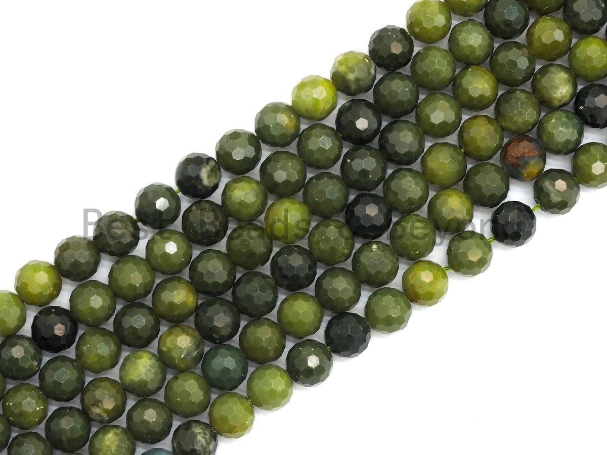 High Quality Olive Color Jade beads,6mm/8mm/10mm Faceted Round Olive Jade beads, Green Gemstone Beads, 15.5inch strand, SKU#U430C