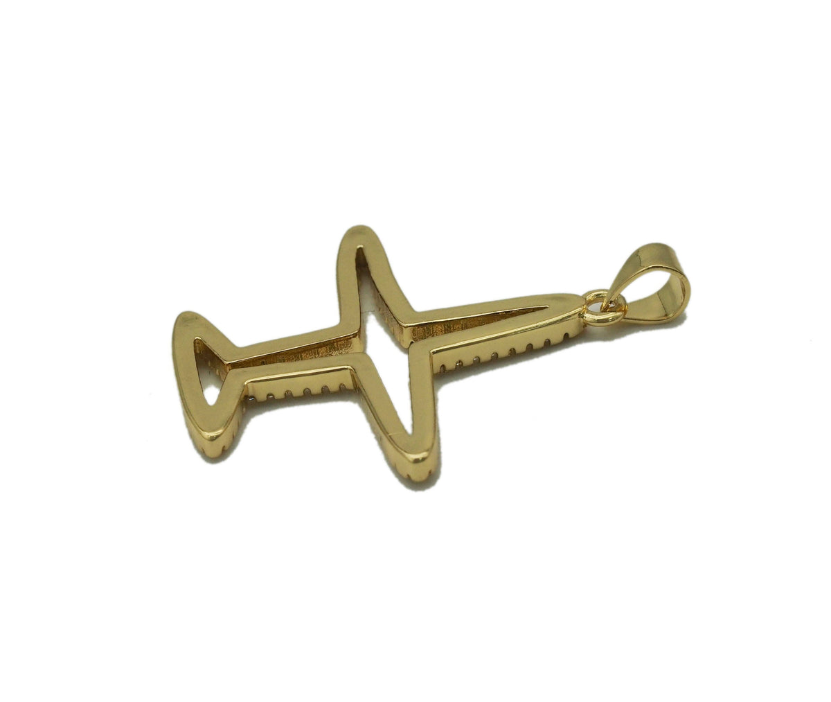 Gold CZ Hollow Out Airplane Charm, Sku#LK690