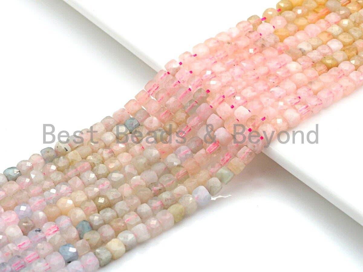 High Quality Natural Morganite Beads, 4mm Faceted Cube Morganite Beads, 16" Full Strand, sku#U776