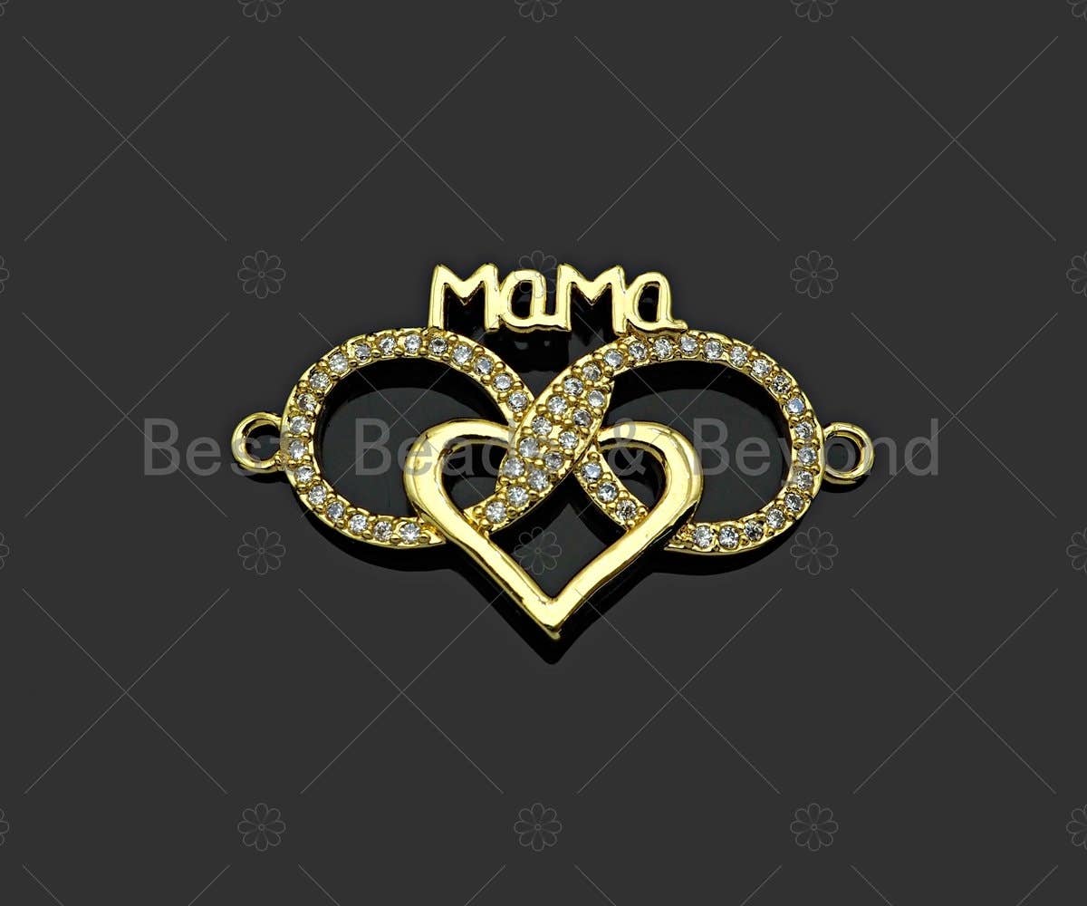 Gold Filled CZ Micro Pave Mom On Infinity Heart Shape Pendant,18K Gold Filled Mom Charm, Mother's Day Gift,17x29mm,Sku#LD110